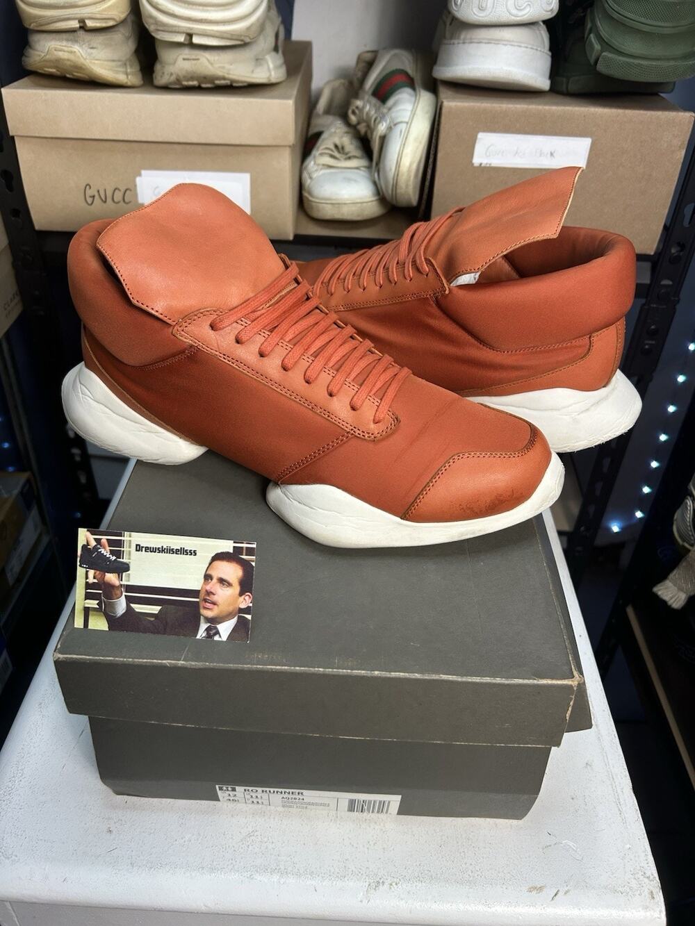 Adidas x Rick Owens RO Runner Fox Orange Sneaker Size 12 US Mens